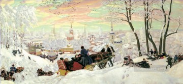 Impresionismo Painting - Llegando para carnaval 1916 Boris Mikhailovich Kustodiev niños impresionismo infantil